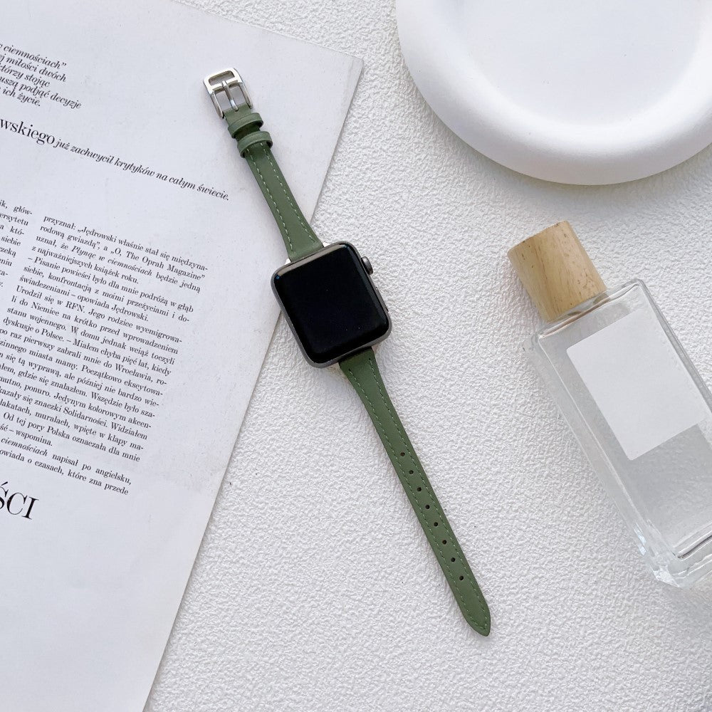 Holdbart Ægte Læder Og Metal Universal Rem passer til Apple Smartwatch - Grøn#serie_7