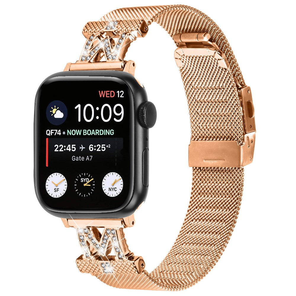 Holdbart Metal Og Rhinsten Universal Rem passer til Apple Smartwatch - Pink#serie_2