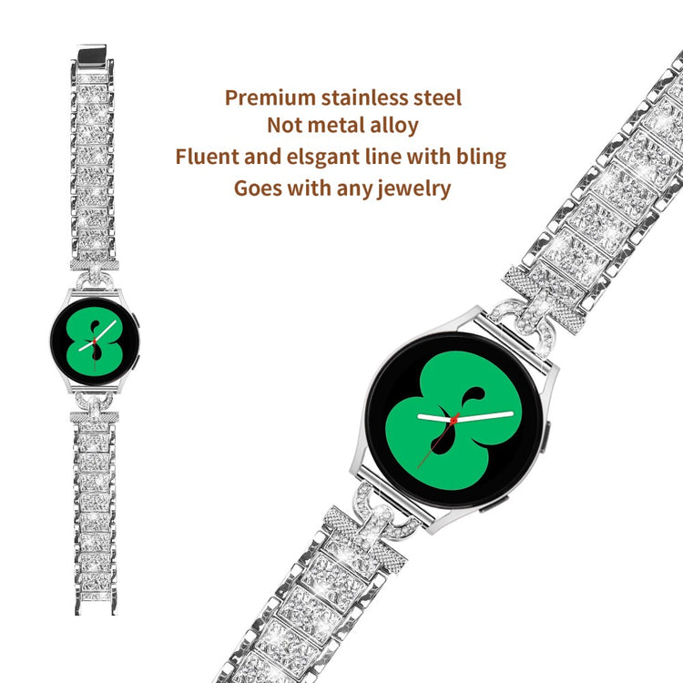 Yndigt Metal Og Rhinsten Universal Rem passer til Samsung Smartwatch - Sølv#serie_5