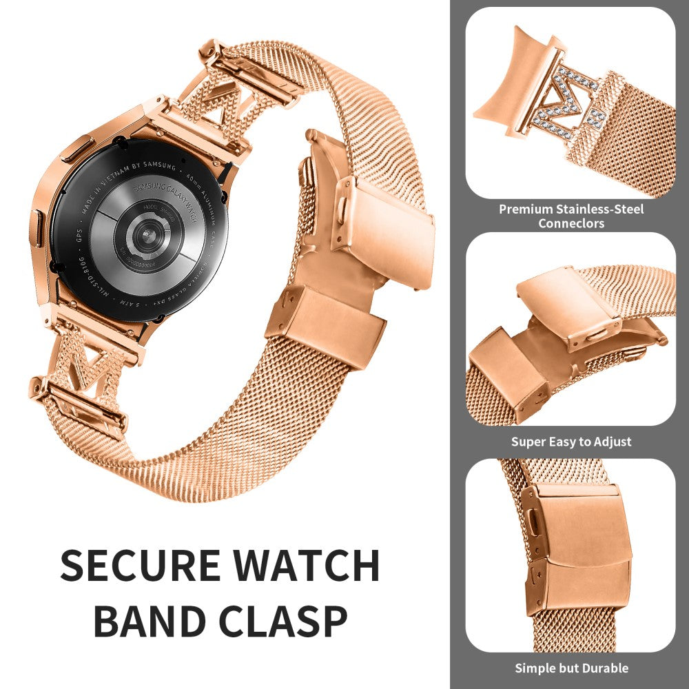 Stilren Metal Og Rhinsten Universal Rem passer til Samsung Smartwatch - Pink#serie_2