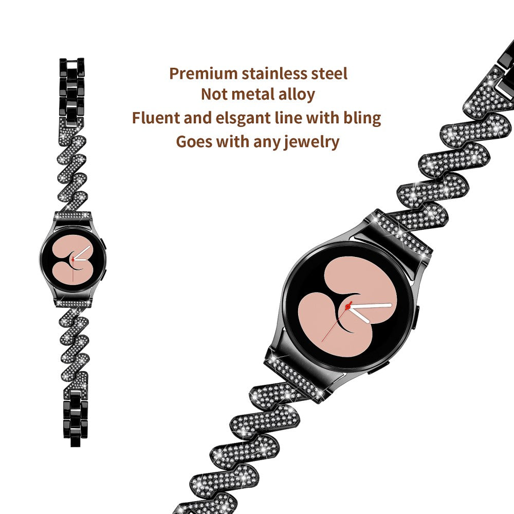 Solid Metal Og Rhinsten Universal Rem passer til Samsung Smartwatch - Sort#serie_1