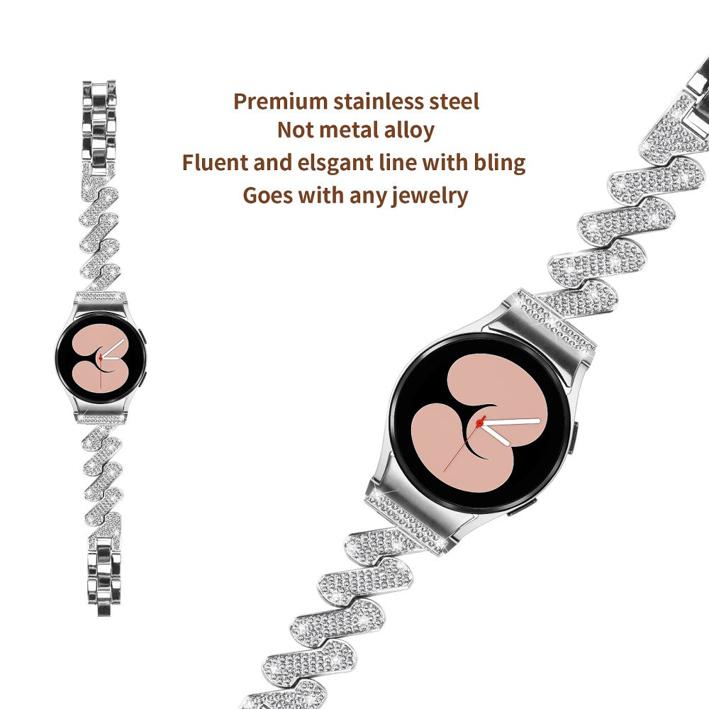 Solid Metal Og Rhinsten Universal Rem passer til Samsung Smartwatch - Sølv#serie_4