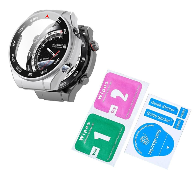 Fint Cover med Skærmbeskytter i Plastik og Glas passer til Huawei Watch Ultimate - Sølv#serie_6