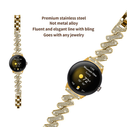Helt Vildt Fint Metal Og Rhinsten Rem passer til Google Pixel Watch - Guld#serie_2