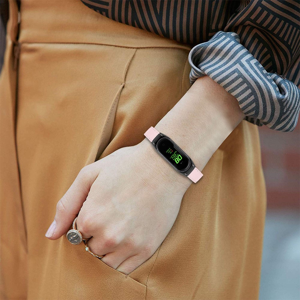 Mega Hårdfør Ægte Læder Rem passer til Xiaomi Smart Band 8 - Pink#serie_3