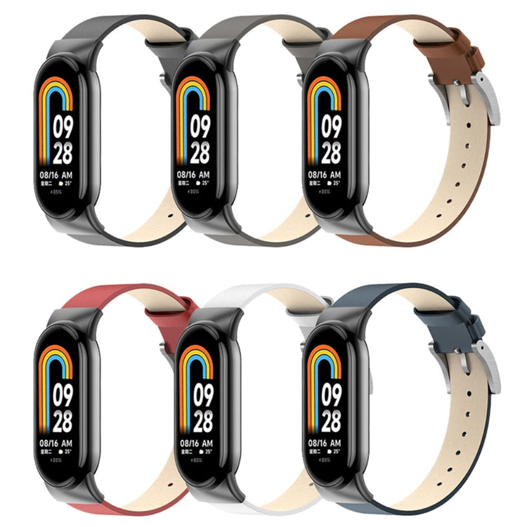 Flot Ægte Læder Rem passer til Xiaomi Smart Band 8 - Sølv#serie_5