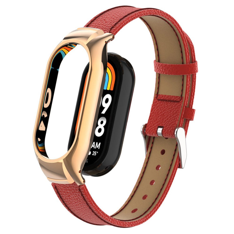 Rigtigt Cool Ægte Læder Og Metal Rem passer til Xiaomi Smart Band 8 - Rød#serie_1