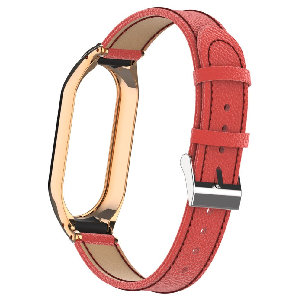 Rigtigt Cool Ægte Læder Og Metal Rem passer til Xiaomi Smart Band 8 - Rød#serie_1