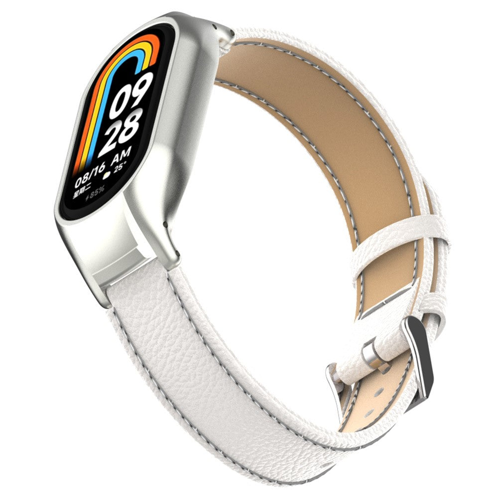 Rigtigt Cool Ægte Læder Og Metal Rem passer til Xiaomi Smart Band 8 - Hvid#serie_2