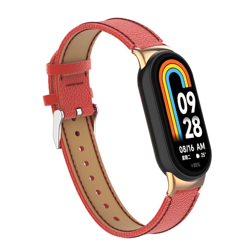 Rigtigt Fed Ægte læder Cover passer til Xiaomi Smart Band 8 - Rød#serie_5