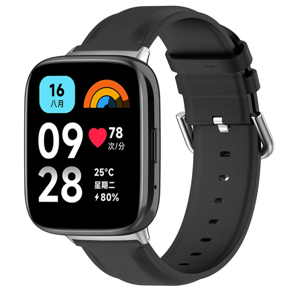 Ægte Læder Og Metal Universal Rem passer til Xiaomi Redmi Watch 3 Active / Xiaomi Mi Watch Lite 3 - Sort#serie_1