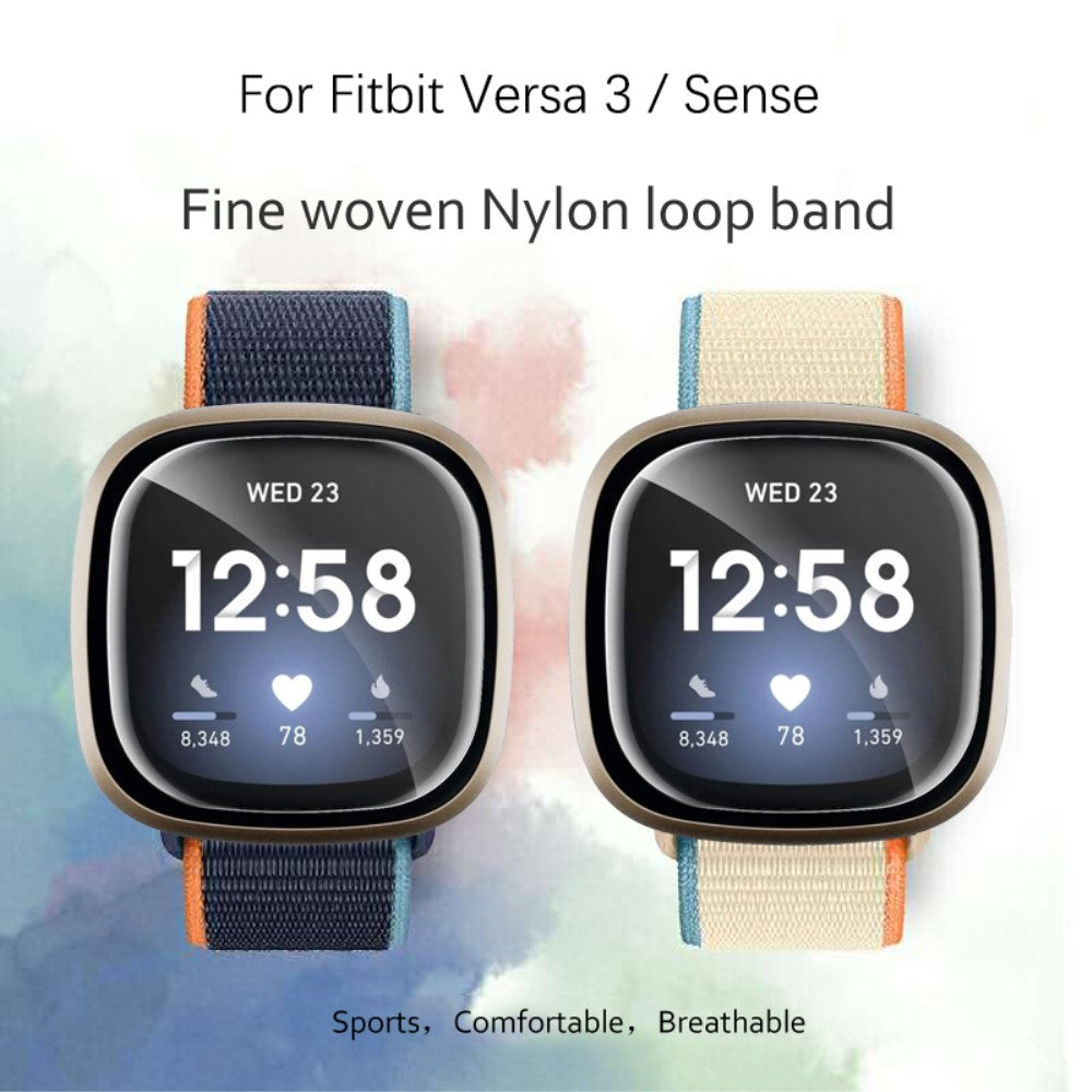 Flot Nylon Universal Rem passer til Fitbit Sense 1 / Fitbit Versa 3 - Sort#serie_21