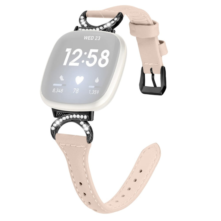 Cool Ægte Læder Og Rhinsten Universal Rem passer til Fitbit Smartwatch - Beige#serie_5