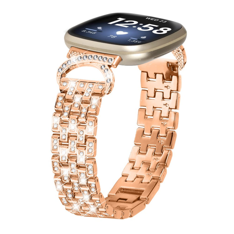 Metal Og Rhinsten Universal Rem passer til Fitbit Sense 2 / Fitbit Versa 4 - Guld#serie_2