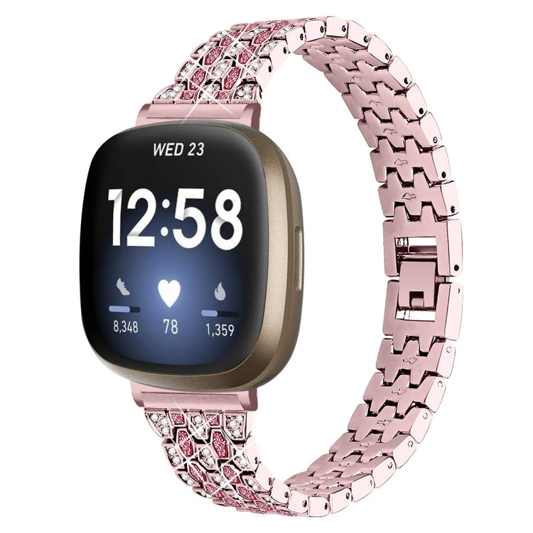 Metal Og Rhinsten Universal Rem passer til Fitbit Sense 2 / Fitbit Versa 4 - Pink#serie_2