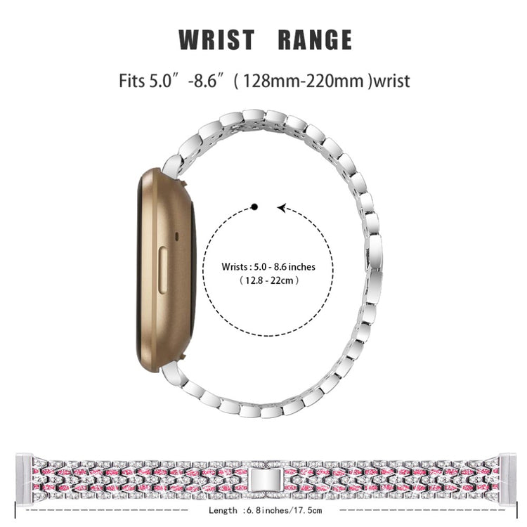 Metal Og Rhinsten Universal Rem passer til Fitbit Sense 2 / Fitbit Versa 4 - Pink#serie_4