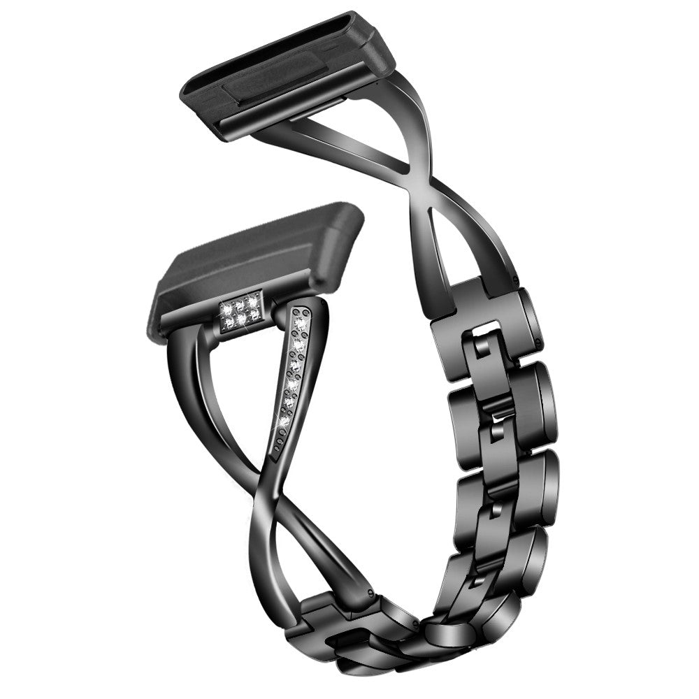 Metal Og Rhinsten Universal Rem passer til Fitbit Sense 2 / Fitbit Versa 4 - Sort#serie_1
