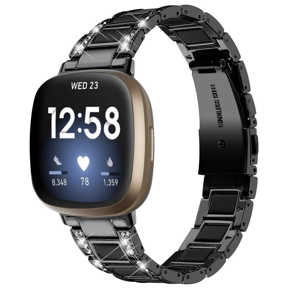 Metal Og Rhinsten Universal Rem passer til Fitbit Sense 2 / Fitbit Versa 4 - Sort#serie_1