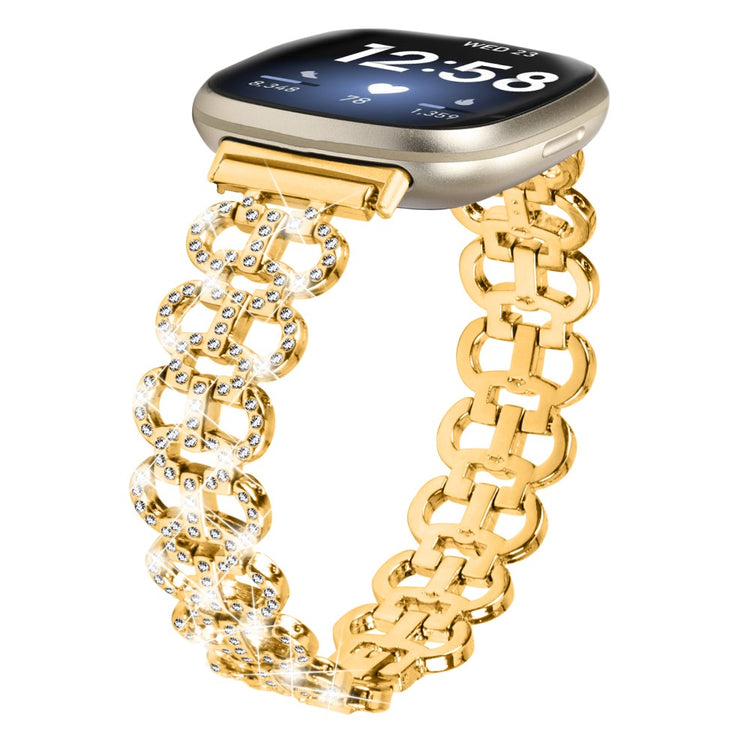 Metal Og Rhinsten Universal Rem passer til Fitbit Sense 2 / Fitbit Versa 4 - Guld#serie_1