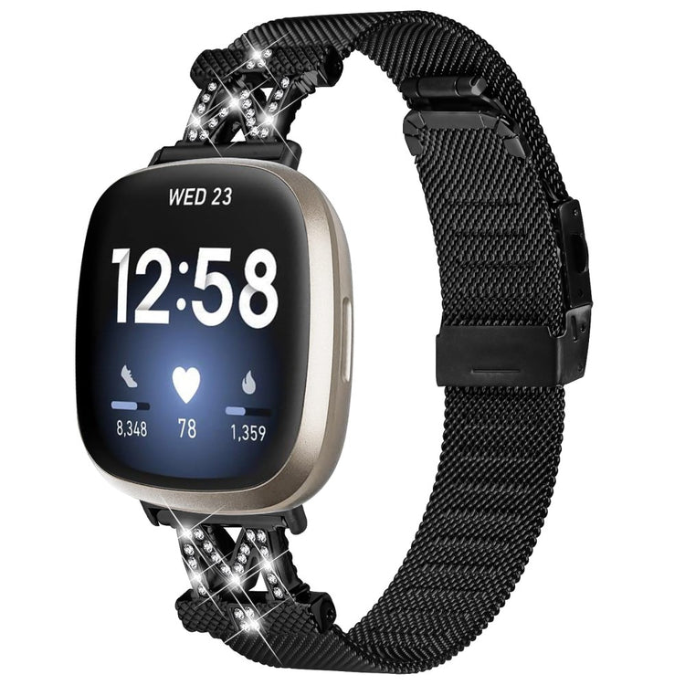 Metal Og Rhinsten Universal Rem passer til Fitbit Sense 2 / Fitbit Versa 4 - Sort#serie_112