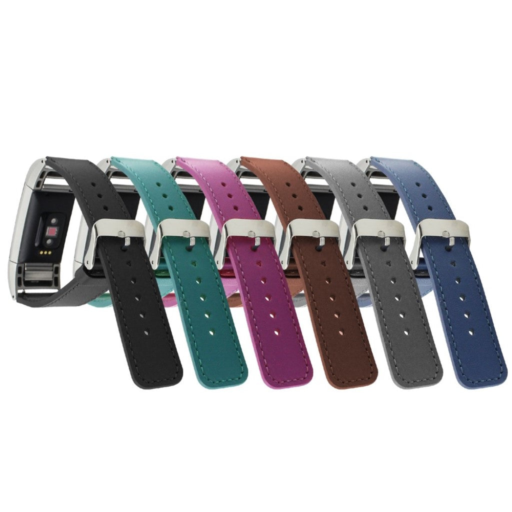 Super holdbart Fitbit Charge 2 Ægte læder Rem - Sort#serie_6