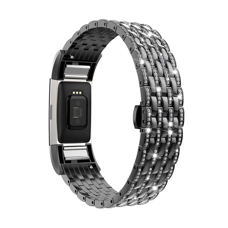 Meget skøn Fitbit Charge 2 Metal og Rhinsten Rem - Sort#serie_4