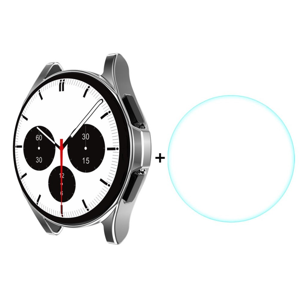 Meget Fed Samsung Galaxy Watch 4 Classic (42mm) Cover med Skærmbeskytter i Silikone og Hærdet Glas - Sølv#serie_1