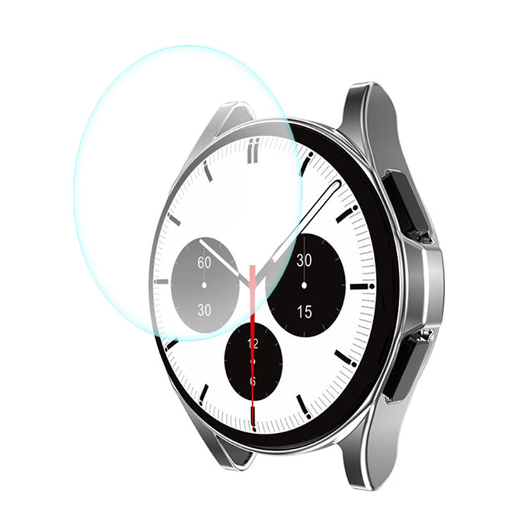 Meget Fed Samsung Galaxy Watch 4 Classic (42mm) Cover med Skærmbeskytter i Silikone og Hærdet Glas - Sølv#serie_1