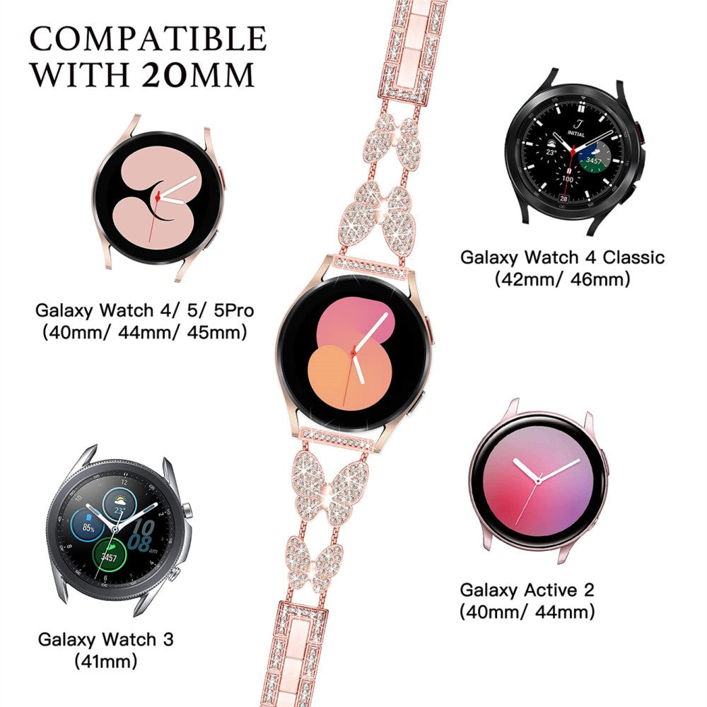 Slidstærk Metal Og Rhinsten Universal Rem passer til Smartwatch - Pink#serie_1