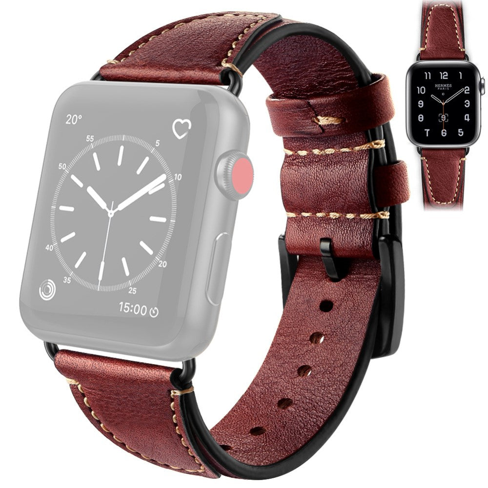 Mega skøn Apple Watch Series 7 41mm Ægte læder Rem - Rød#serie_1