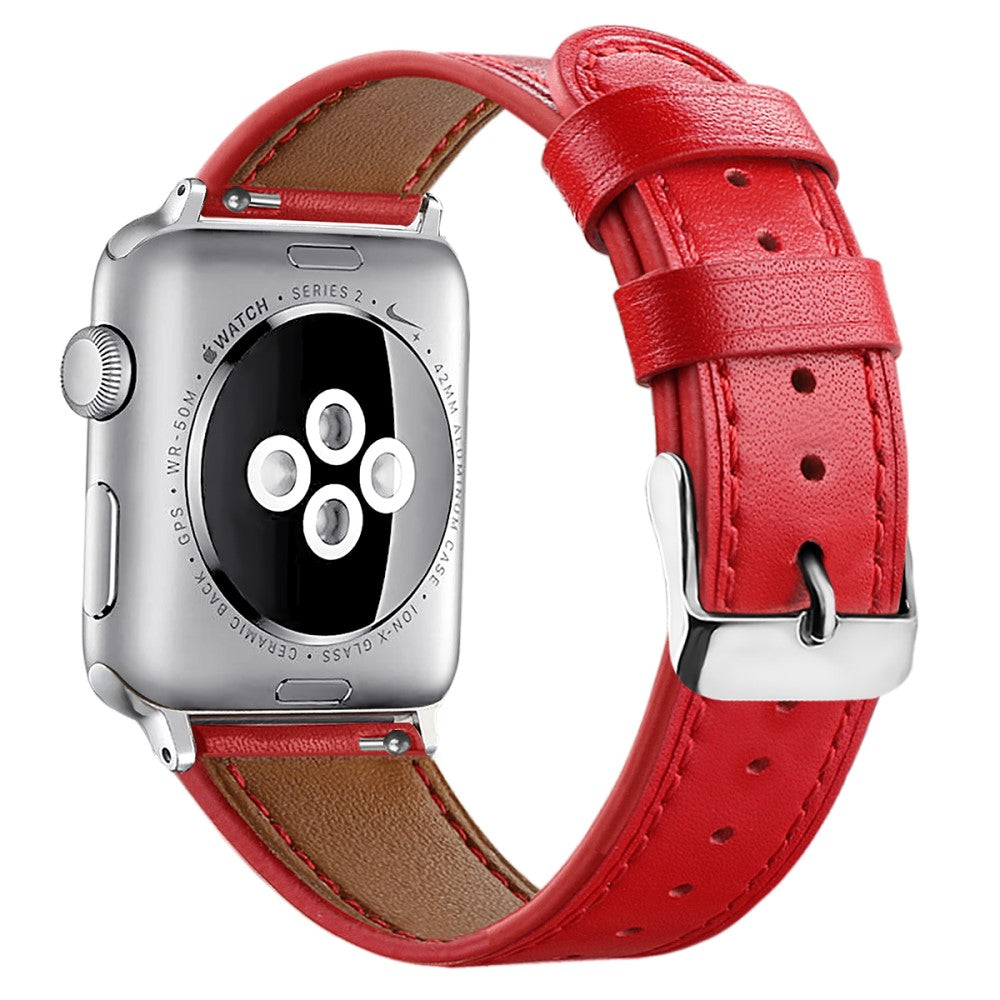 Super slidstærk Apple Watch Series 7 41mm Ægte læder Rem - Rød#serie_6