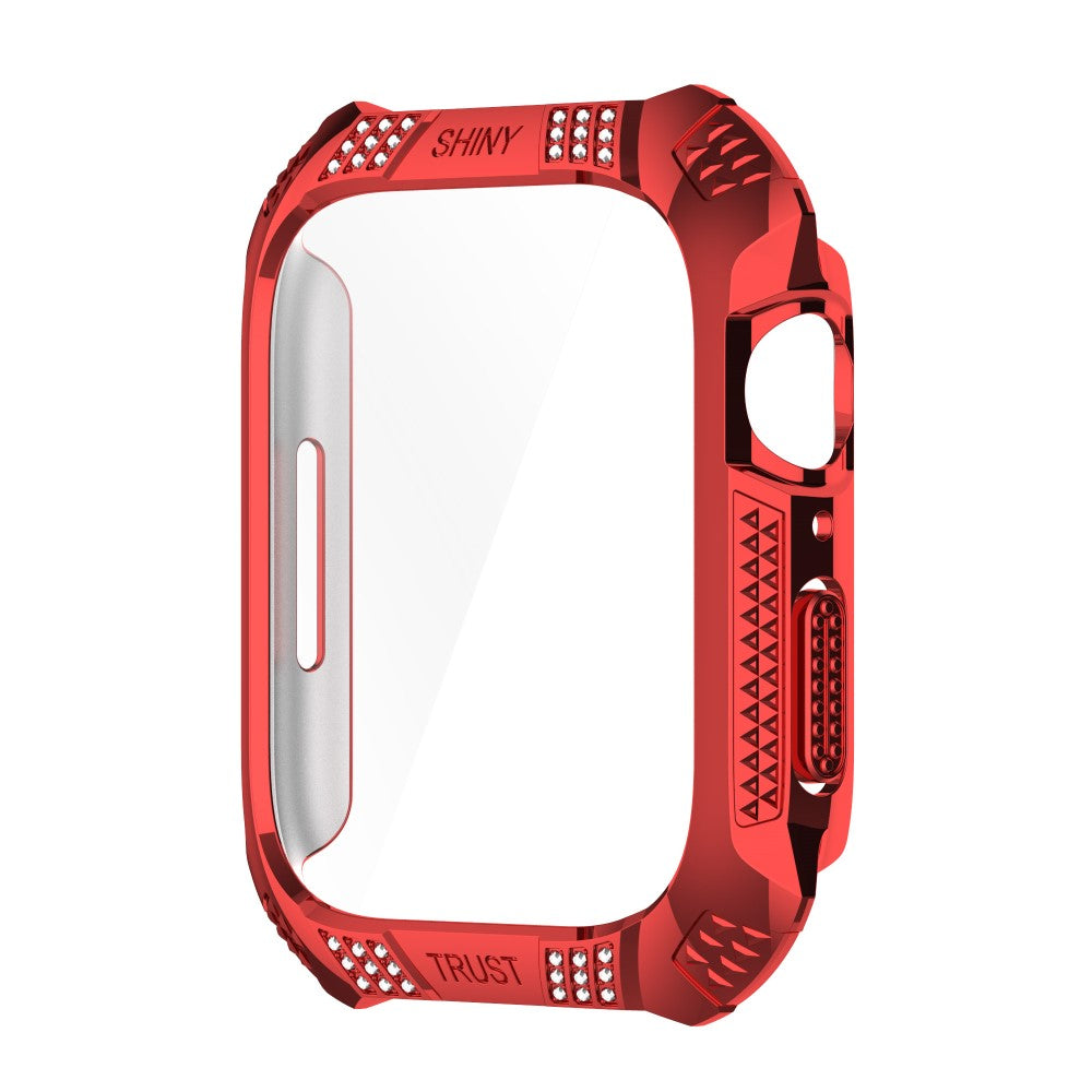 Vildt Flot Apple Watch Series 7 41mm Cover med Skærmbeskytter i Rhinsten og Hærdet Glas - Rød#serie_4