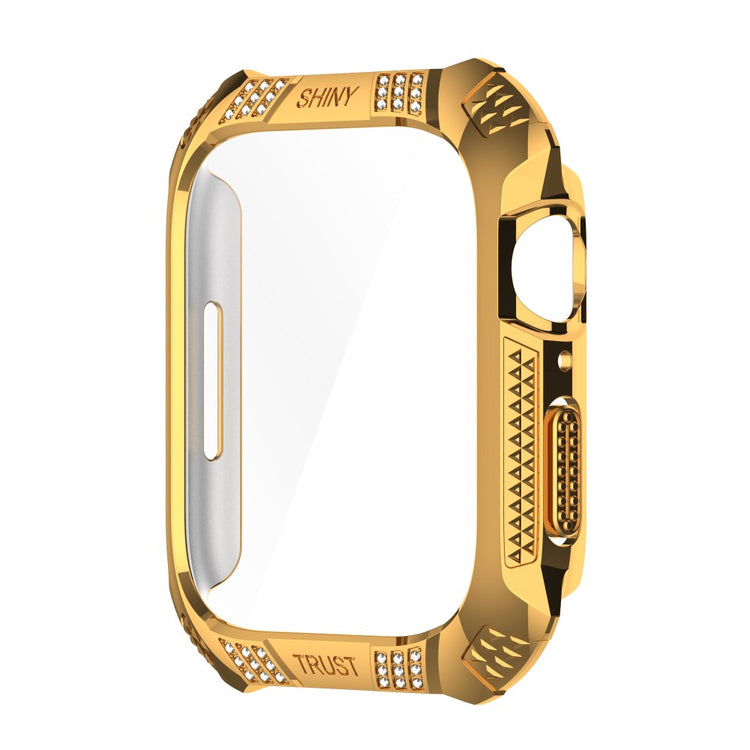 Vildt Flot Apple Watch Series 7 41mm Cover med Skærmbeskytter i Rhinsten og Hærdet Glas - Guld#serie_6