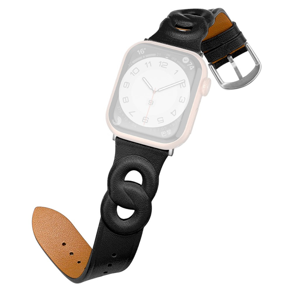 Pænt Apple Watch Series 7 41mm Ægte læder Rem - Sort#serie_1