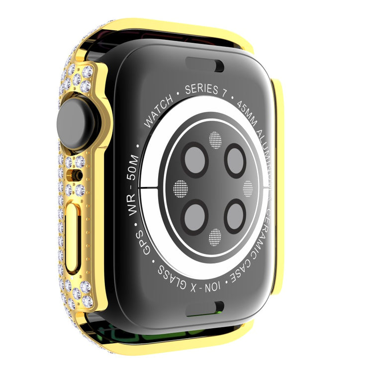 Beskyttende Apple Watch Series 7 41mm Cover med Skærmbeskytter i Plastik og Rhinsten - Guld#serie_1