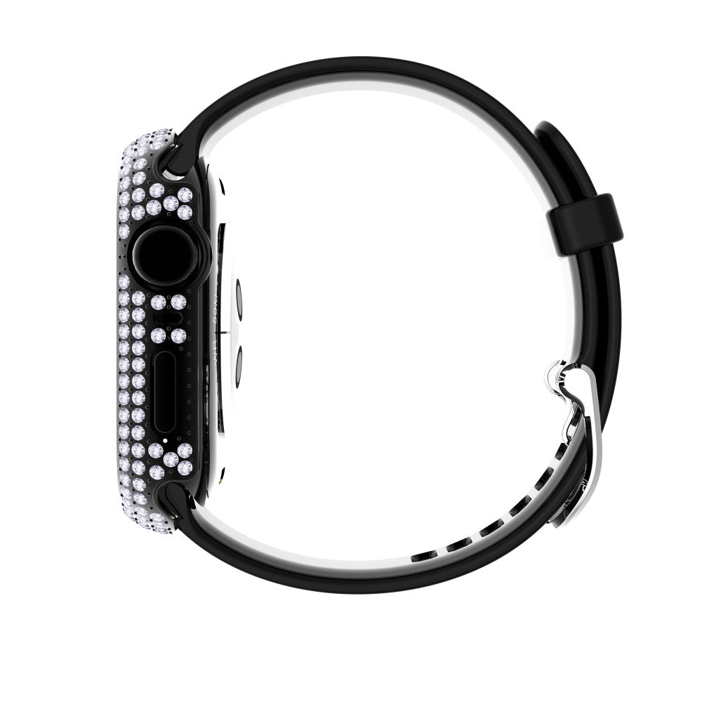 Beskyttende Apple Watch Series 7 41mm Cover med Skærmbeskytter i Plastik og Rhinsten - Sort#serie_3