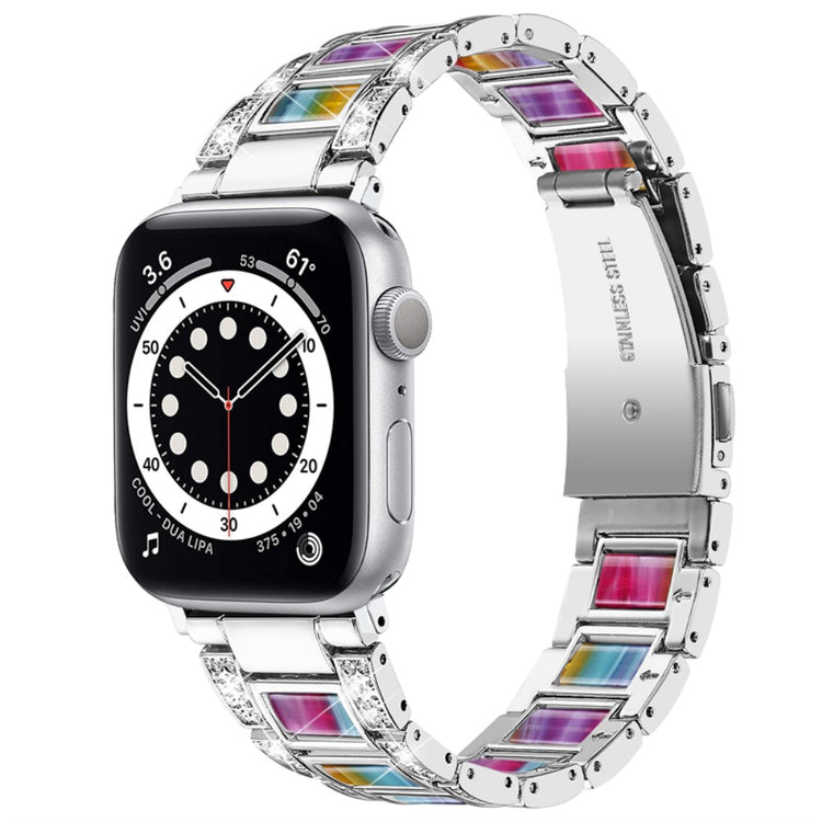 Komfortabel Apple Watch Series 7 41mm Metal og Rhinsten Rem - Sølv#serie_9