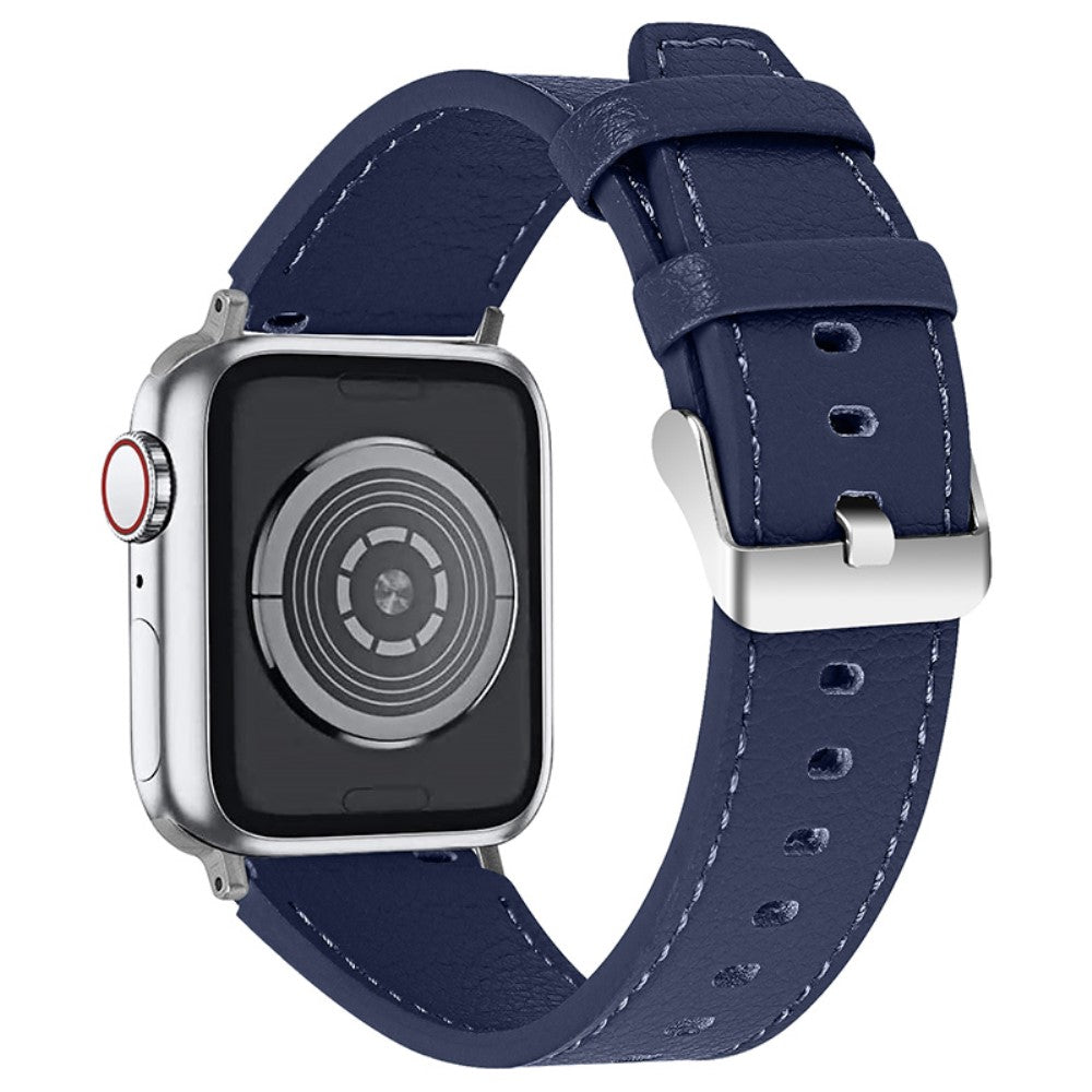 Helt vildt fint Apple Watch Series 7 45mm Ægte læder Rem - Blå#serie_2