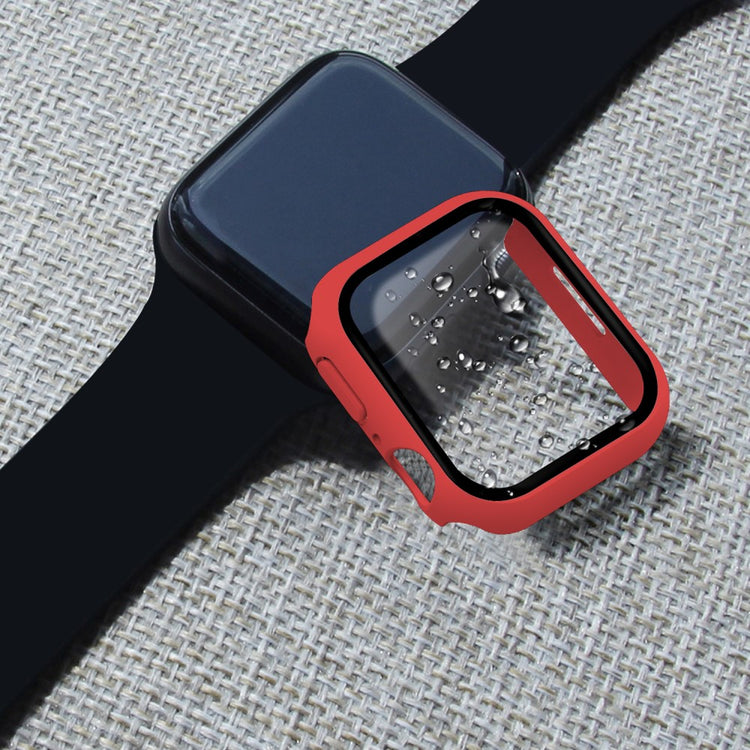 Vildt Godt Apple Watch Series 7 45mm Cover med Skærmbeskytter i Plastik og Hærdet Glas - Rød#serie_8