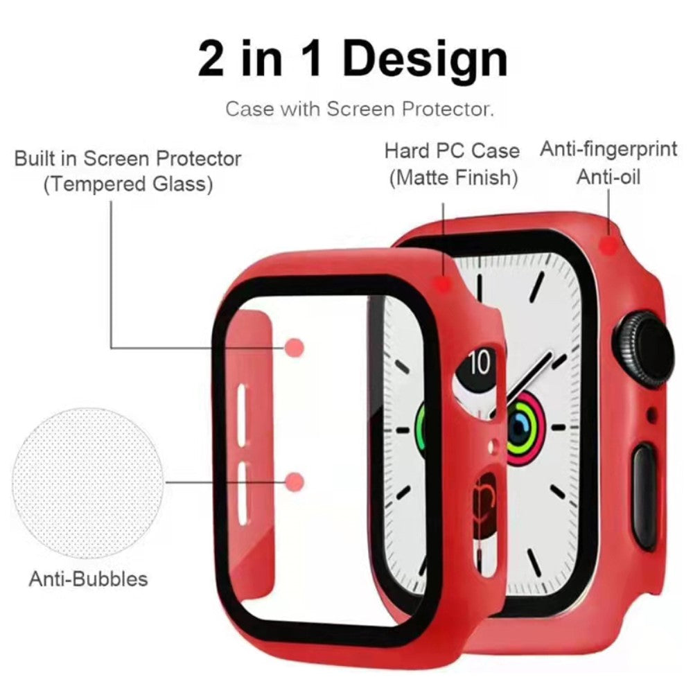 Super Godt Apple Watch Series 7 45mm Cover med Skærmbeskytter i Plastik og Hærdet Glas - Rød#serie_3