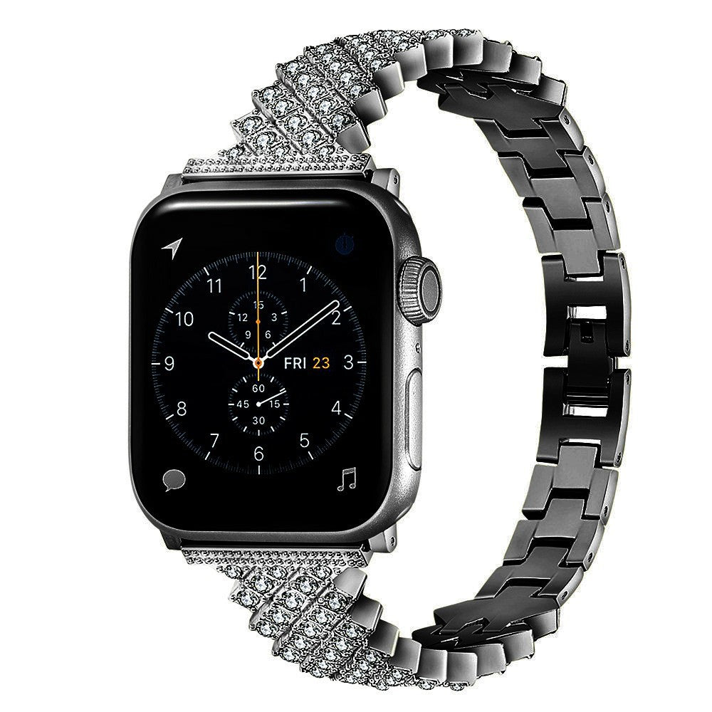 Meget fint Apple Watch Series 7 45mm Metal og Rhinsten Rem - Sort#serie_1