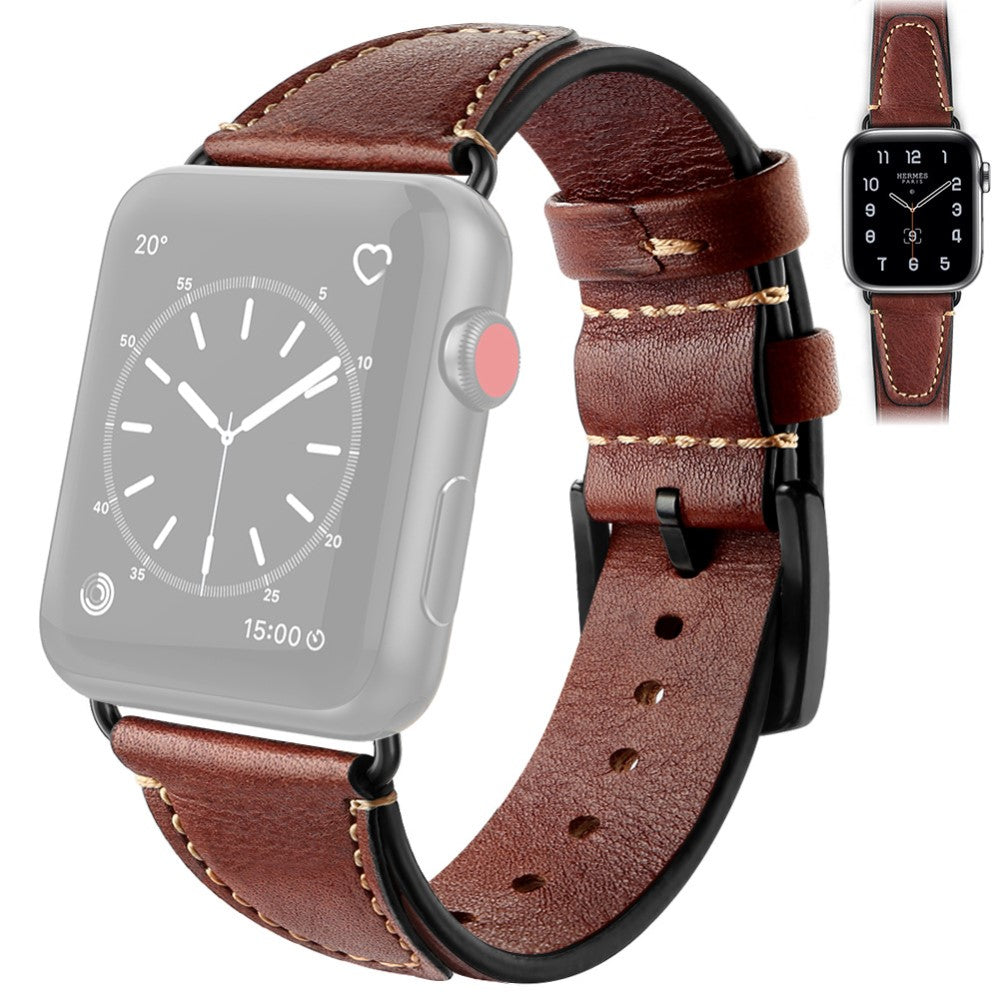 Vildt kønt Apple Watch Series 7 45mm Ægte læder Rem - Brun#serie_1