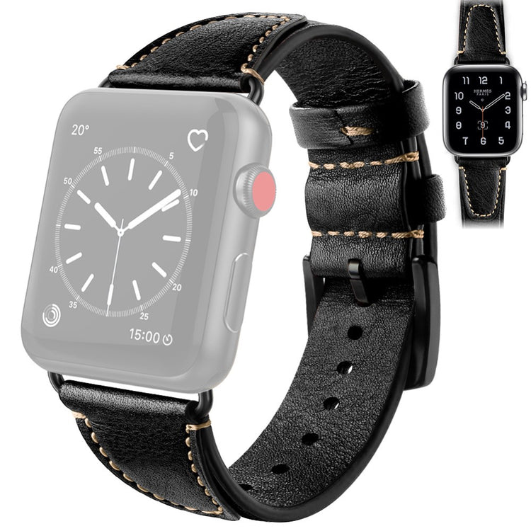 Vildt kønt Apple Watch Series 7 45mm Ægte læder Rem - Sort#serie_2