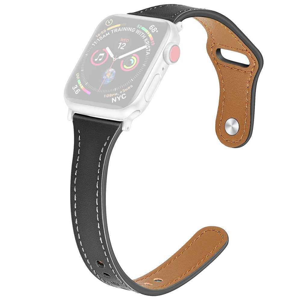 Helt vildt cool Apple Watch Series 7 45mm Ægte læder Rem - Størrelse: L - Sort#serie_1