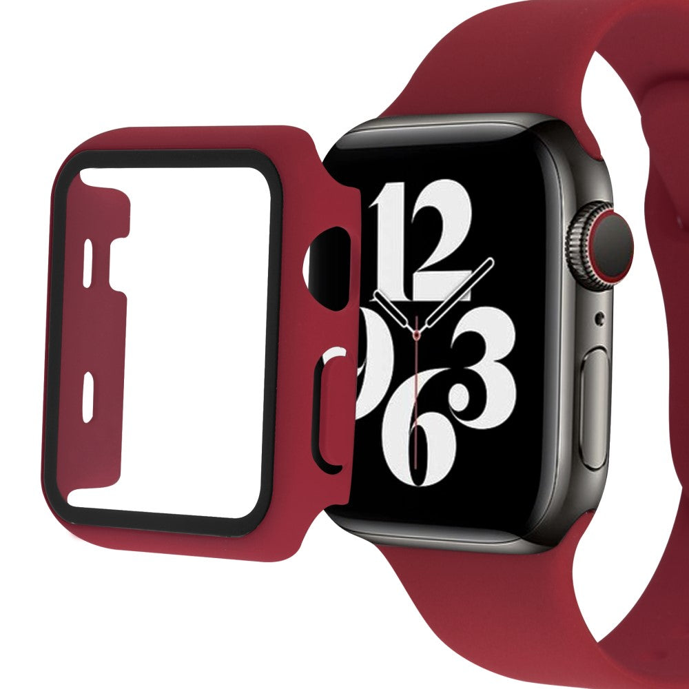 Apple Watch Series 7 45mm Plastik Cover med Rem og Hærdet Glas - Rød#serie_2