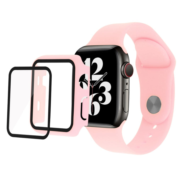 Apple Watch Series 7 45mm Plastik Cover med Rem og Hærdet Glas - Pink#serie_7