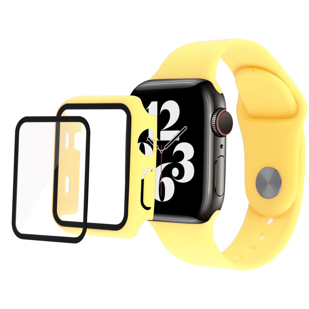 Apple Watch Series 7 45mm Plastik Cover med Rem og Hærdet Glas - Gul#serie_8
