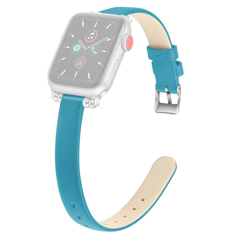 Rigtigt elegant Apple Watch Series 7 45mm Ægte læder Rem - Størrelse: L - Blå#serie_3