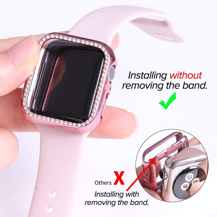 Fed Apple Watch Series 7 45mm Cover med Skærmbeskytter i Plastik og Rhinsten - Pink#serie_1