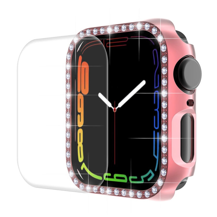 Fed Apple Watch Series 7 45mm Cover med Skærmbeskytter i Plastik og Rhinsten - Pink#serie_1